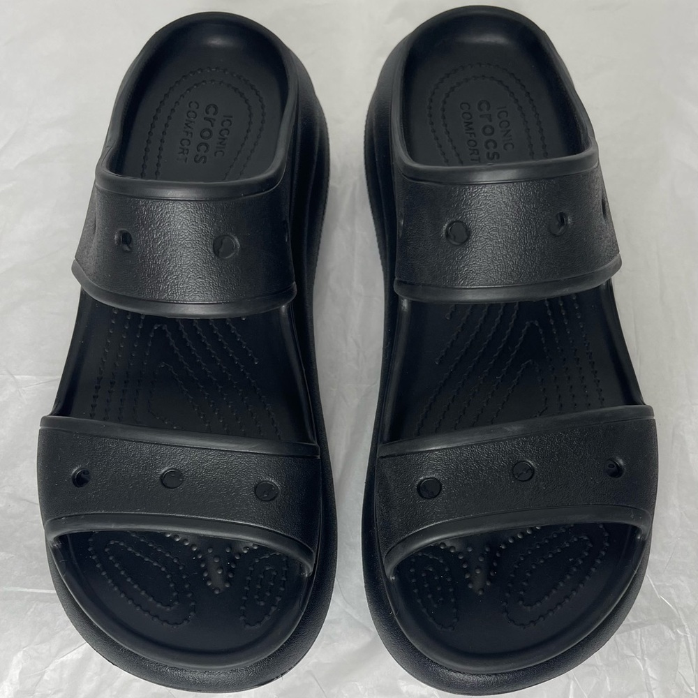 Crocs Classic Crush Black Platform Two-Strap Sandal Size M10/W12